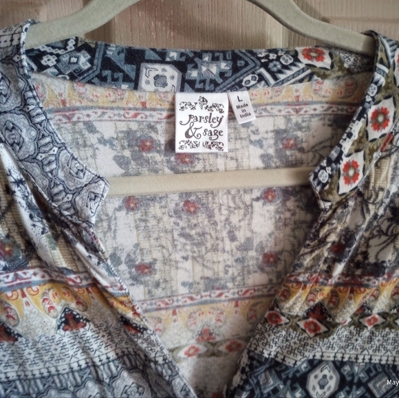 Parsley & Sage Floral abstract casual button down tunic hi low size large - Picture 7 of 8